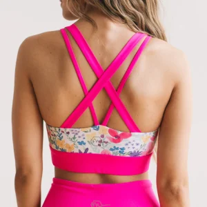 Sports Bras>Maven Thread Criss Cross Sports Bra - Hot Pink Floral
