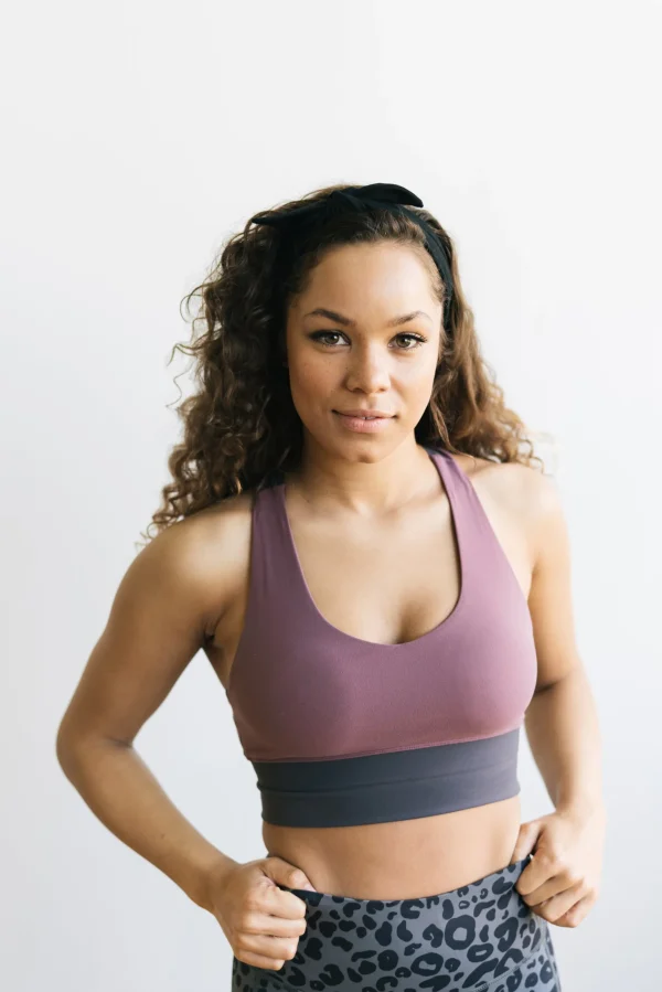 Sports Bras>Maven Thread Criss Cross Sports Bra - Muted Plum / Grey