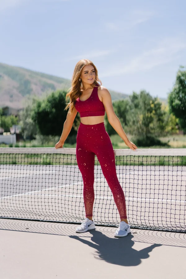 Sports Bras>Maven Thread Criss Cross Sports Bra - Maroon Moons