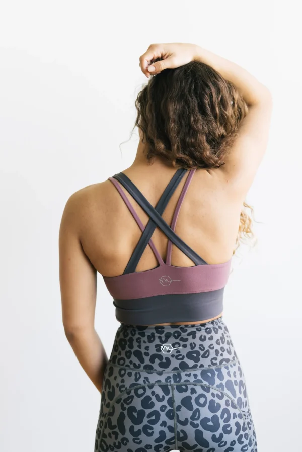 Sports Bras>Maven Thread Criss Cross Sports Bra - Muted Plum / Grey