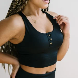 Swim Tops | Swim Tops>Maven Thread Henley Bikini Crop Top - Black