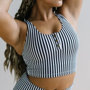 Swim Tops | Swim Tops>Maven Thread Henley Bikini Crop Top - Bu0026W Stripe