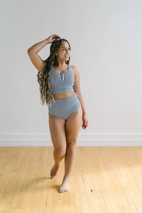 Swim Tops | Swim Tops>Maven Thread Henley Bikini Crop Top - Bu0026W Stripe