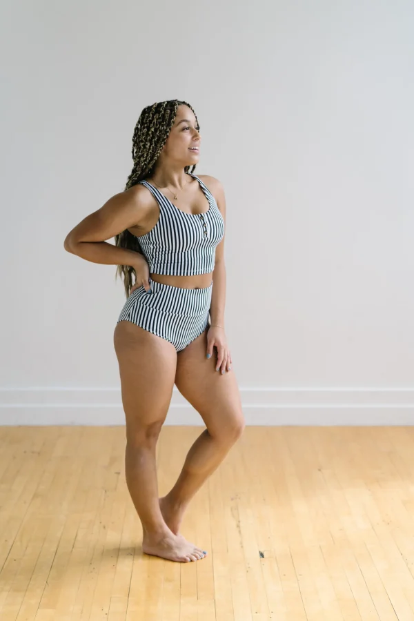 Swim Tops | Swim Tops>Maven Thread Henley Bikini Crop Top - Bu0026W Stripe