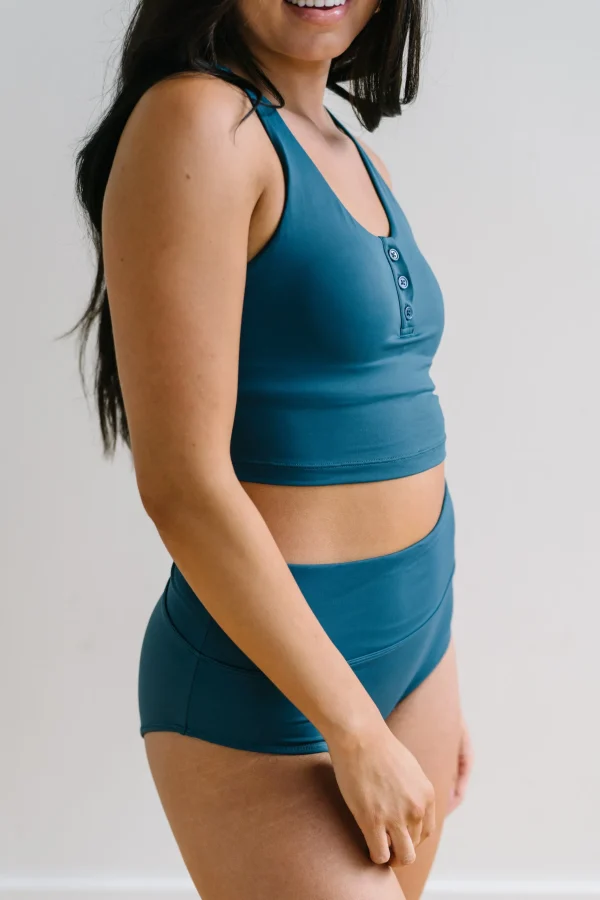 Swim Tops | Swim Tops>Maven Thread Henley Bikini Crop Top - Teal