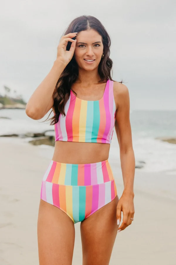 Swim Bottoms | Swim Bottoms>Maven Thread High Rise Bottoms - Sherbet Stripes