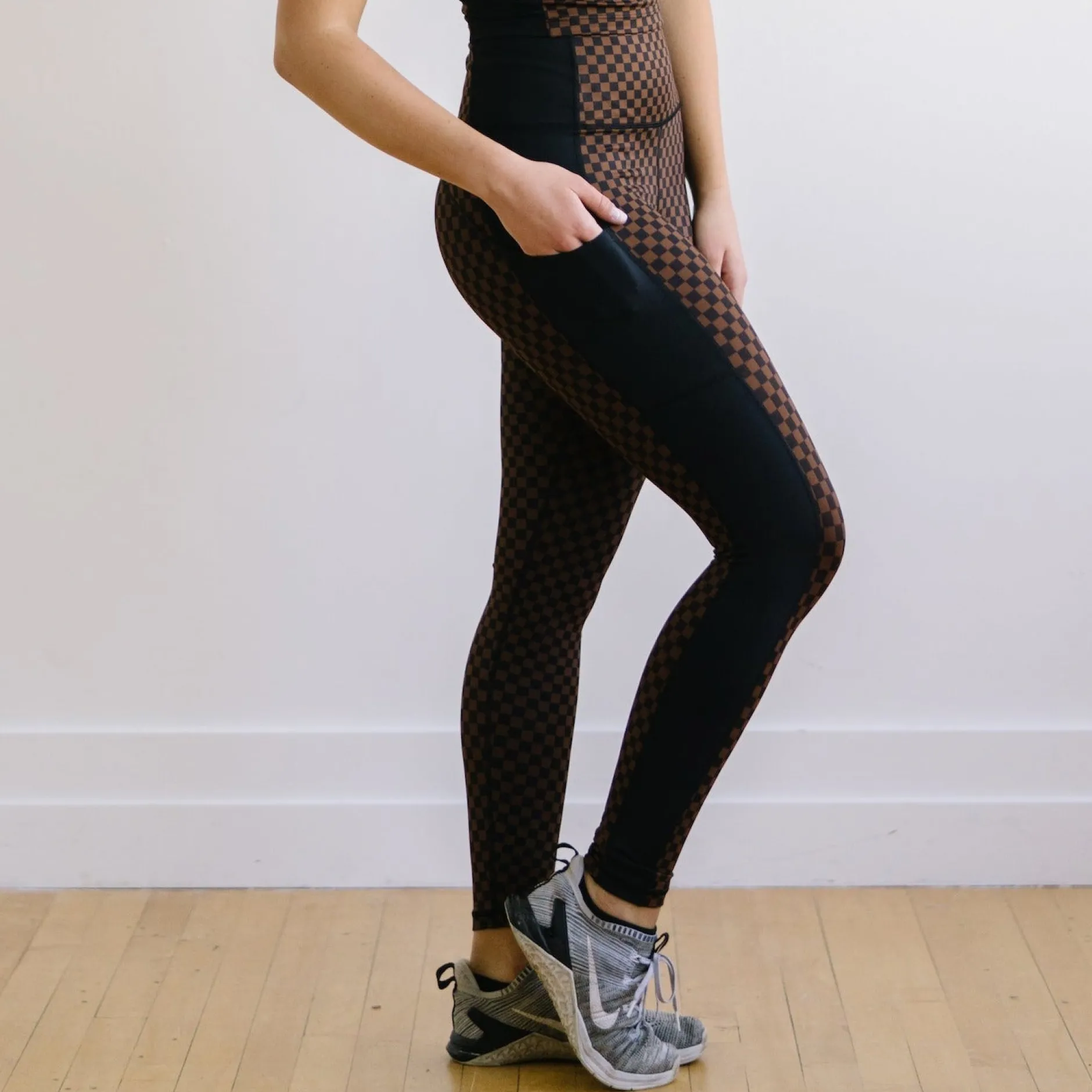 inspire_leggings__brown_c_0.webp Leggings>Maven Thread Inspire Leggings - Brown Checkered