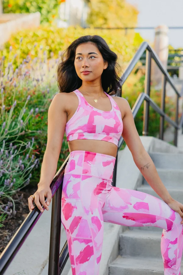 Sports Bras>Maven Thread Power Sports Bra - Pink Brushstroke